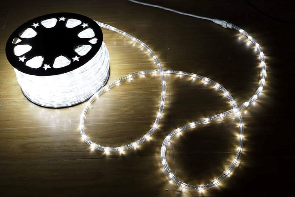 DINGFU LED rope lights illuminating a room, showcasing brightness and color options