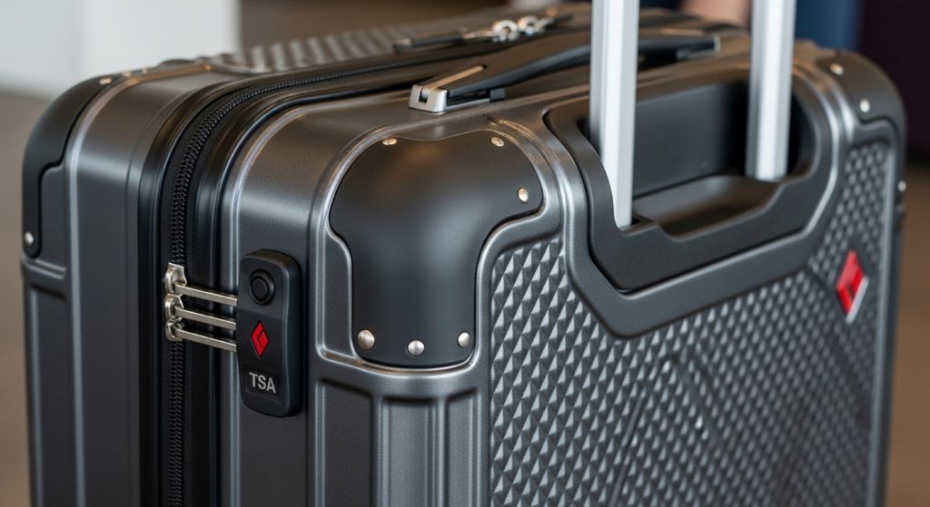 Affordable hard shell suitcase with TSA lock and scratch-resistant exterior showing protective features and durable construction for travel