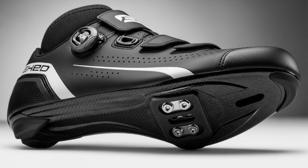 Stiff carbon sole cycling shoe with three-bolt cleat system for maximum power transfer