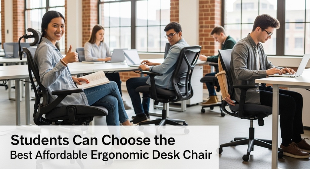 student using ergonomic study chair with lumbar support at desk